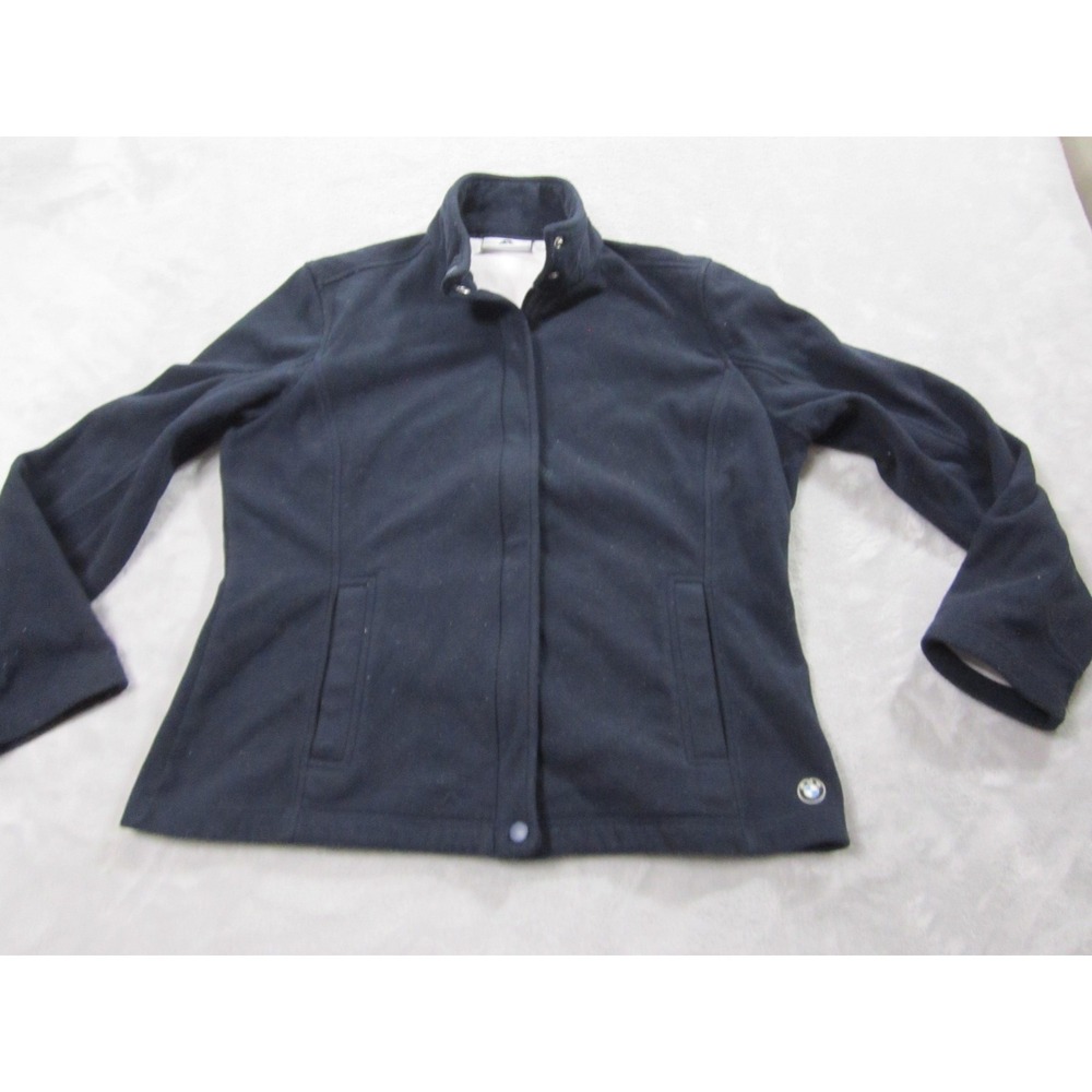 BMW Jacket Womens XL Black Fleece Full Zip Stand Collar‎ Pockets BMW Roundel